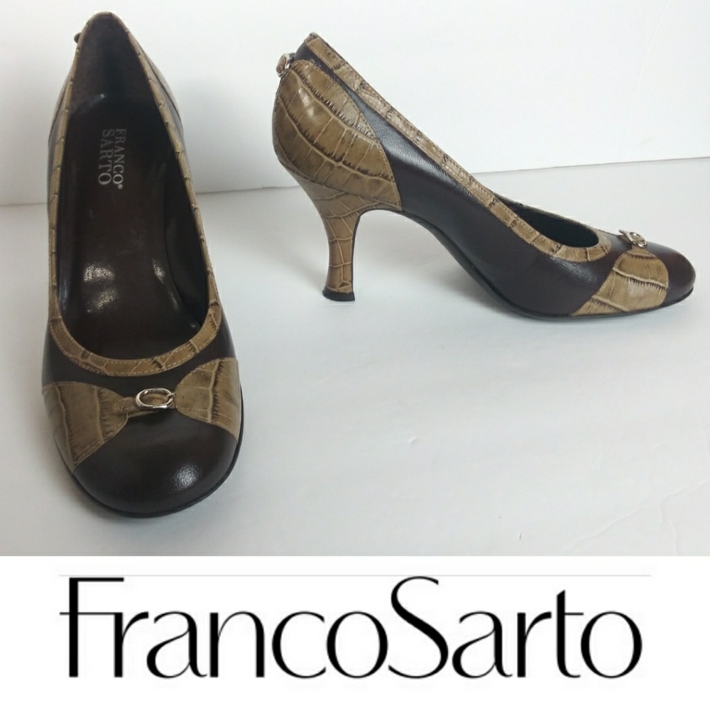 Franco Sarto 9M Leather Brown High Heel Shoes